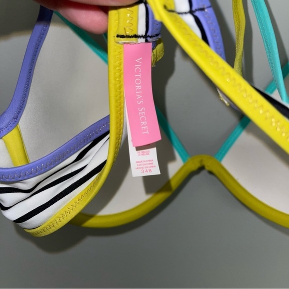 Victoria’s Secret Bikini Top Women’s 34B White Striped Colourful Underwire - Picture 6 of 6